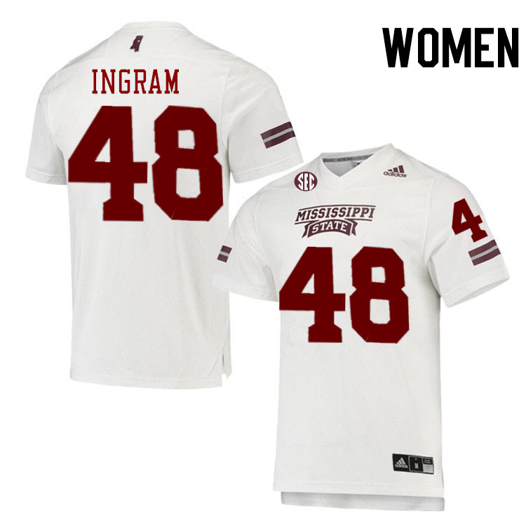 Women #48 Charlie Ingram Mississippi State Bulldogs College Football Jerseys Stitched-White